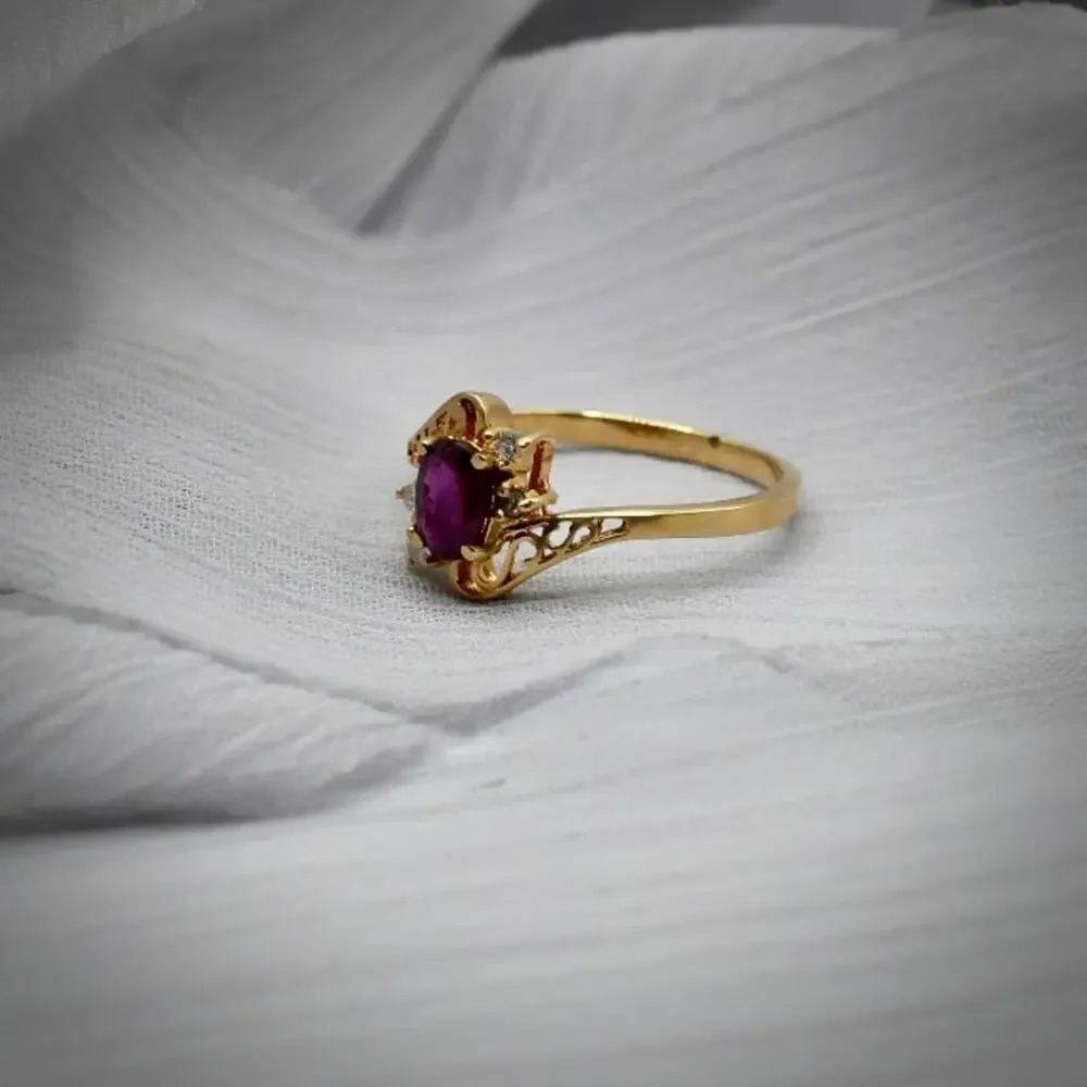 Vintage IGC 14K Yellow Gold Natural Pink Spinel White Sapphire Ring 6.25 2.14G